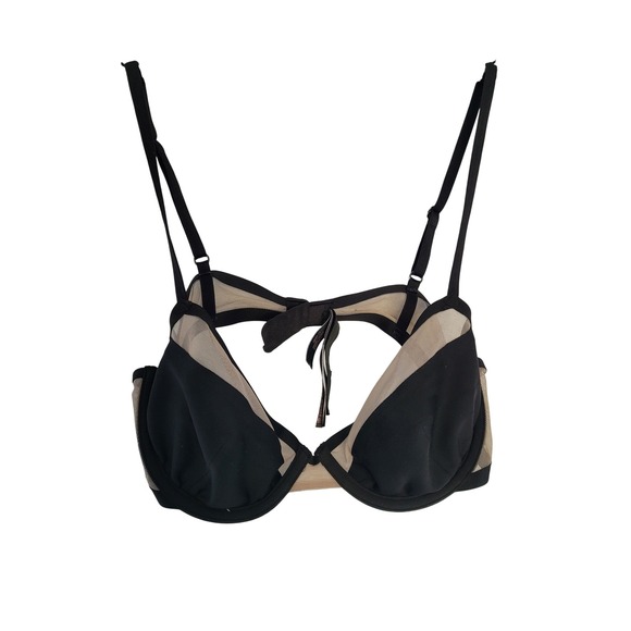 Victoria's Secret Unlined Demi Bra Black‎ Beige Mesh Bow Detail 32D #21 - Picture 2 of 5